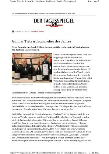 Gunnar Tietz ist Sommelier des Jahres - Hotel-Restaurant Vierseithof