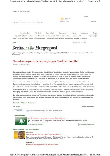 Artikel Berliner Morgenpost - Hotel-Restaurant Vierseithof