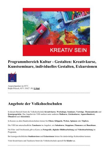 Programmbereich Kultur - Gestalten: Kreativkurse, Kunstseminare ...