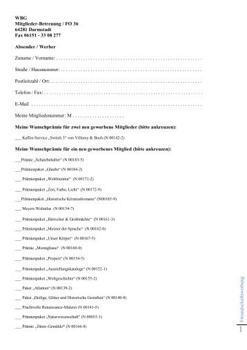 WBG Mitglieder-Betreuung / FO 36 64281 Darmstadt Fax