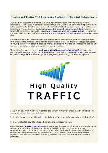 Develop an Effective Web Companies Via Surefire Targeted Website traffic
