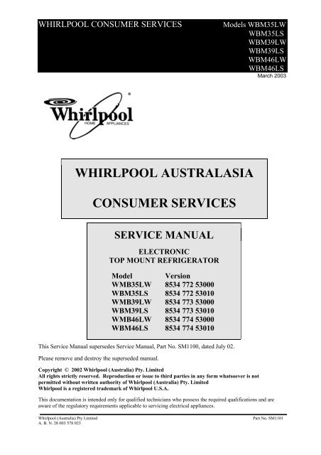 Whirlpool WBM39 service manual