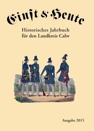 Einst &  Heute – Historisches Jahrbuch für den Landkreis Calw – Ausgabe 2015