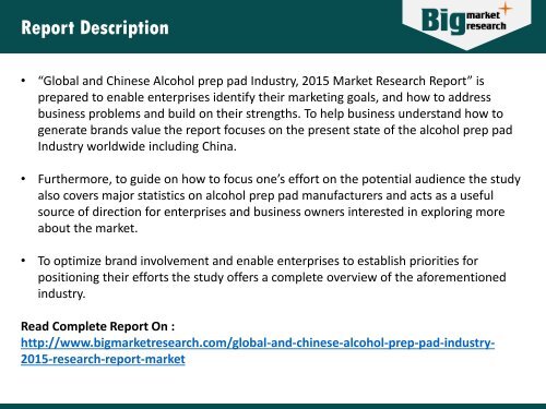 Global and Chinese Alcohol prep pad Industry, 2015 Market Research Report