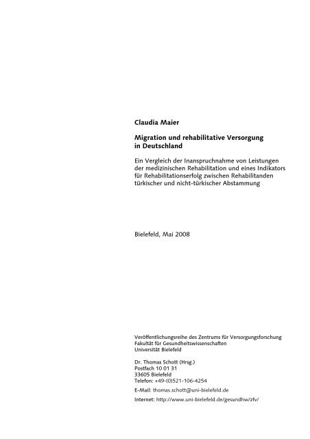 Claudia Maier Migration und rehabilitative Versorgung in Deutschland