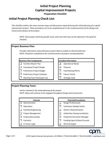 Initial Project Planning Capital Improvement Projects ... - Hfma-nca.org