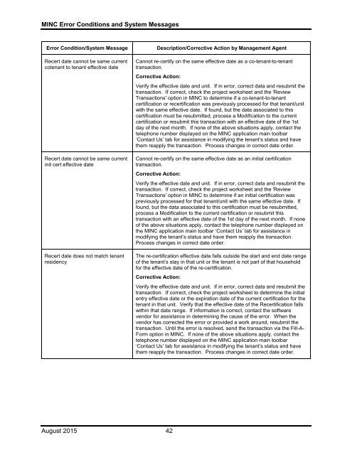 Error Condition/System Message - USDA MINC