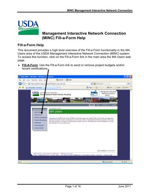 Management Interactive Network Connection (MINC) Fill-a-Form Help