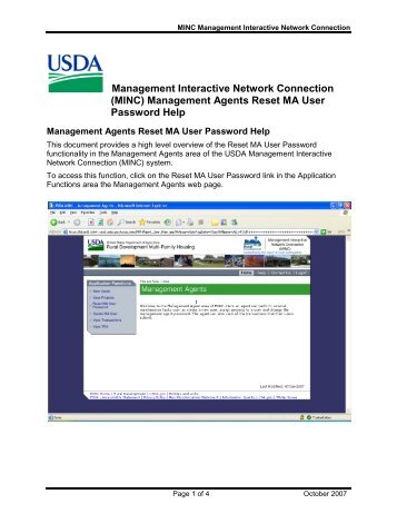 Reset MA User Password - USDA MINC