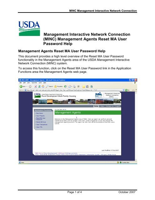 Reset MA User Password - USDA MINC