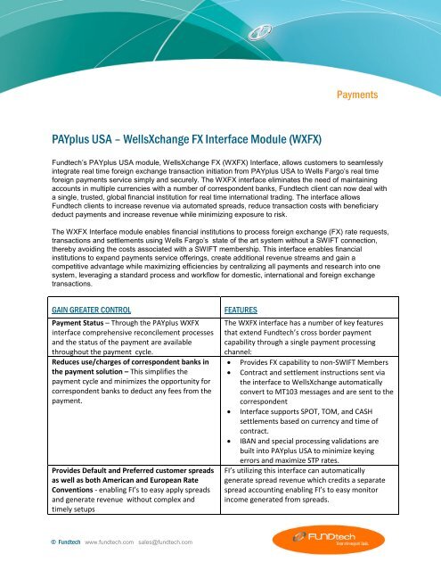 PAYplus USA – WellsXchange FX Interface Module (WXFX)