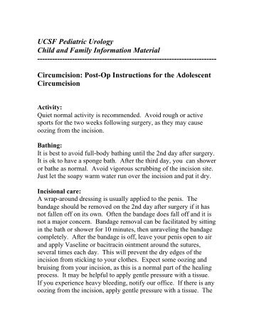 Circumcision: Post-Op Instructions for Adolescents - UCSF ...
