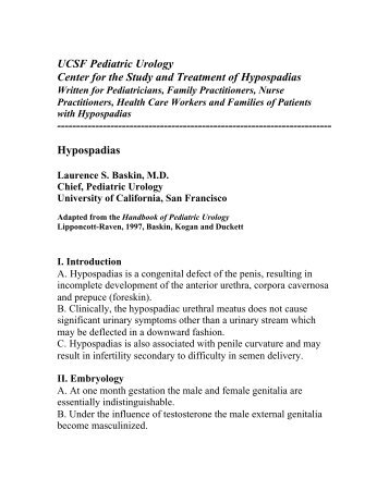 Hypospadias Overview - UCSF Department of Urology - University ...