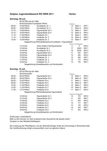 Zeitplan Jugendwettbewerb RIV NRW 2011 Herten