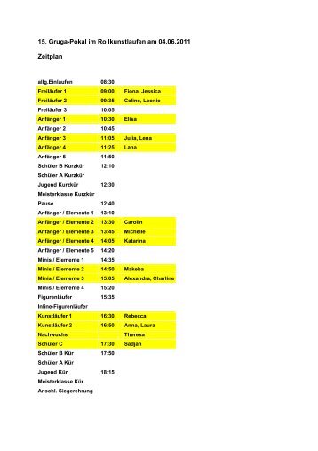 15 Gruga-Pokal im Rollkunstlaufen am 04.06.2011 Zeitplan