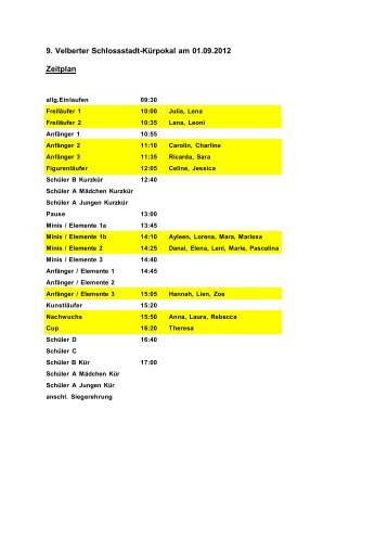 9 Velberter Schlossstadt-Kürpokal am 01.09.2012 Zeitplan