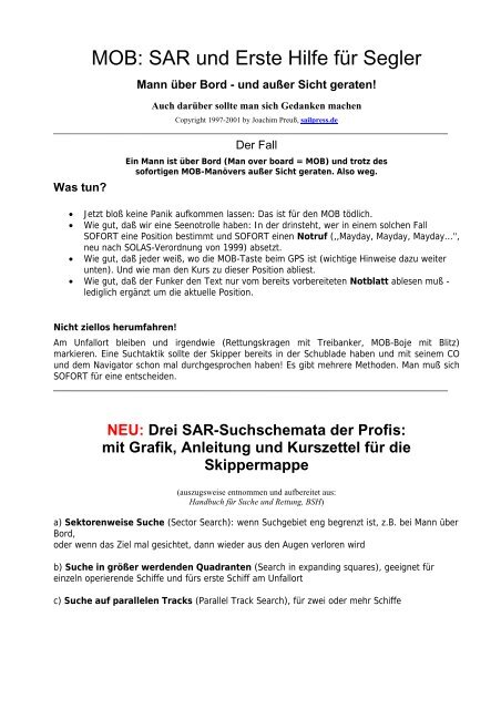 Mob Sar Und Erste Hilfe Fur Segler