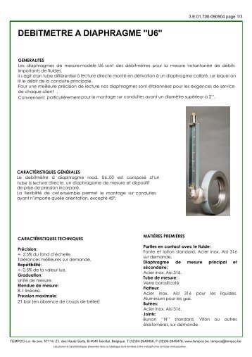 DEBITMETRE A DIAPHRAGME "U6"