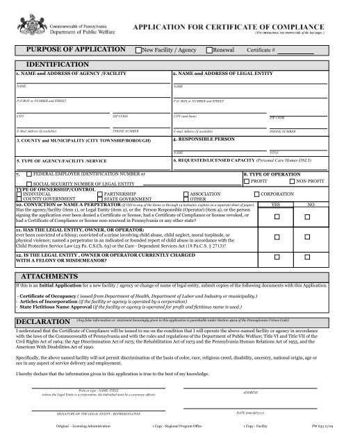 Application for Certificate of Compliance (PW 633) - Department of ...