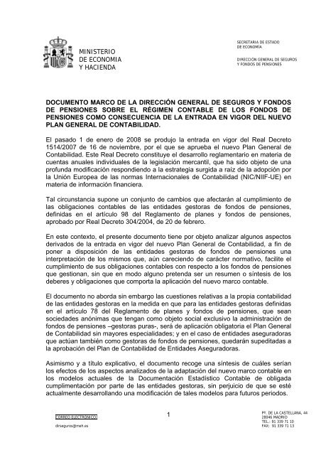 Documento marco de la DGSFP sobre el RÃ©gimen Contable de los ...