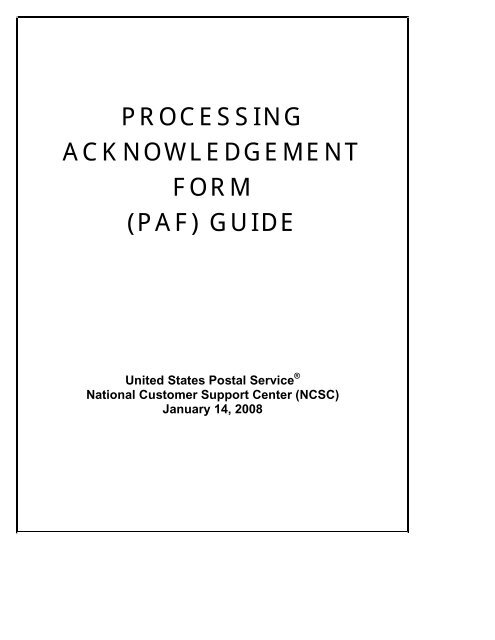 Process Acknowledgement Form PROCESSING ACKNOWLEDGEMENT FORM (PAF ... - Access Mail