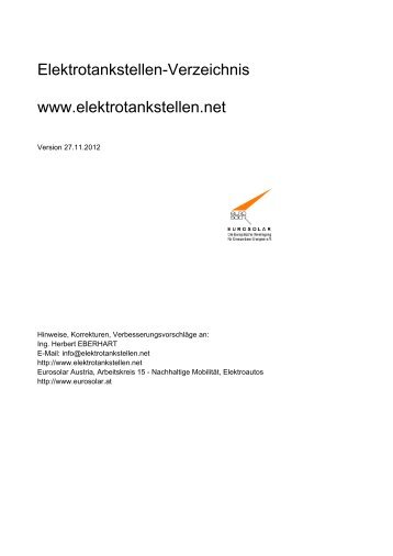 Elektrotankstellen-Verzeichnis www.elektrotankstellen.net