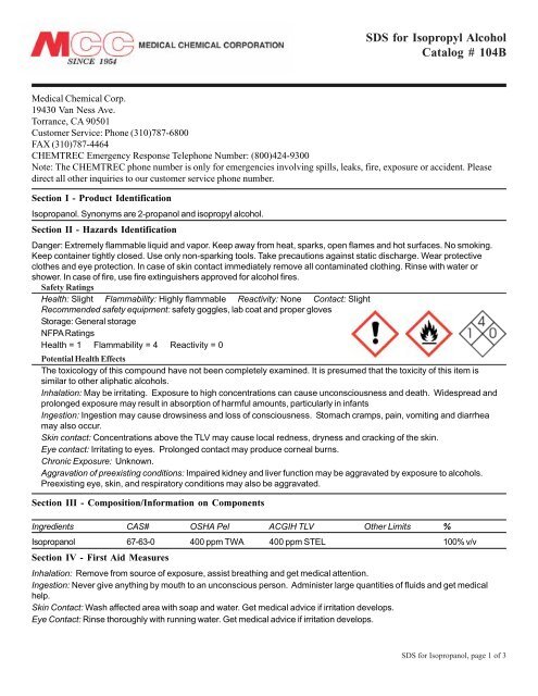 Sds For Isopropyl Alcohol Catalog 104b