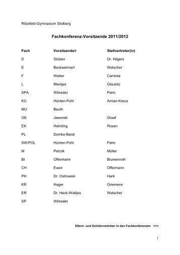 Fachkonferenz-Vorsitzende 2011/2012 - Ritzefeld-Gymnasium