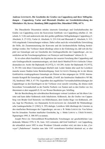 Andreas LEISTIKOW, Die Geschichte der Grafen von Cappenberg ...