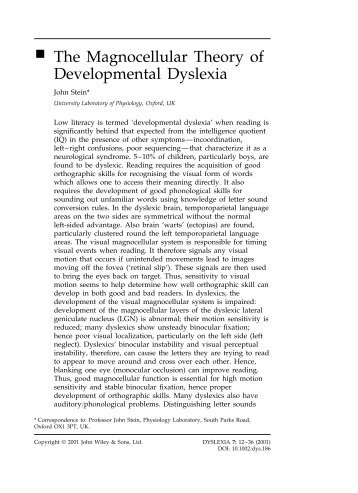 The Magnocellular Theory of Developmental Dyslexia