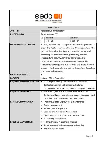 Page 1 JOB PROFILE JOB TITLE Manager: ICT Infrastructure ... - Seda