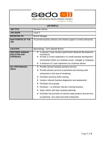 Page 1 of 2 JOB PROFILE JOB TITLE Business Advisor JOB ... - Seda