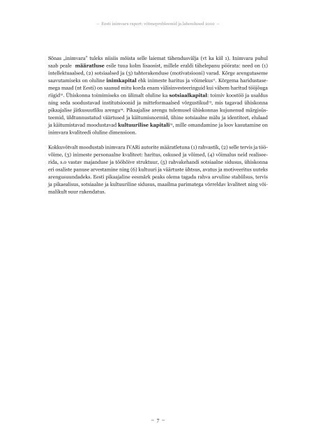 Eesti inimvara raport (IVAR) võtmeprobleemid ja lahendused 2010