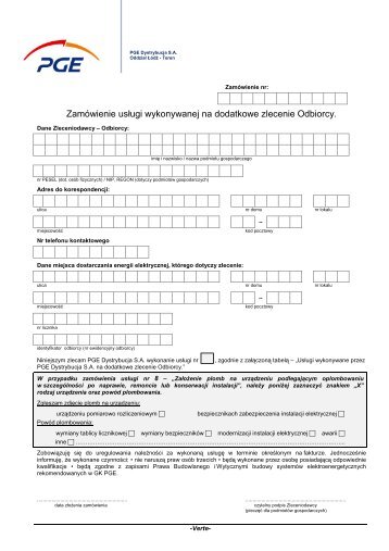 Zamówienie usługi wykonywanej na dodatkowe zlecenie Odbiorcy