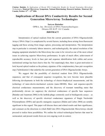 Generation MicroArray Technologies ABSTRACT