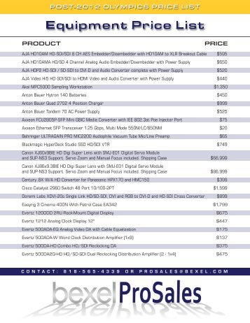 Equipment Price List