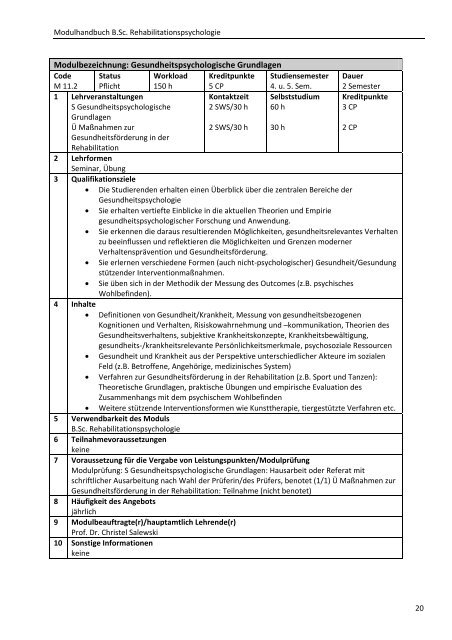 Modulhandbuch B.Sc. Rehabilitationspsychologie - Hochschule ...