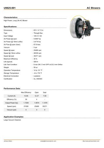 U9825-001 AC Blowers - Johnson Electric