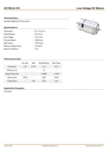 HC785LG-101 Low Voltage DC Motors - Johnson Electric