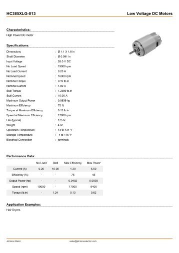 HC385XLG-013 Low Voltage DC Motors - Johnson Electric