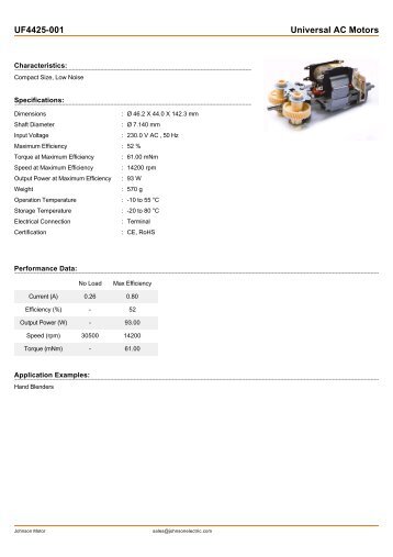 UF4425-001 Universal AC Motors - Johnson Electric