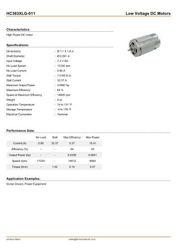 HC383XLG-011 Low Voltage DC Motors - Johnson Electric