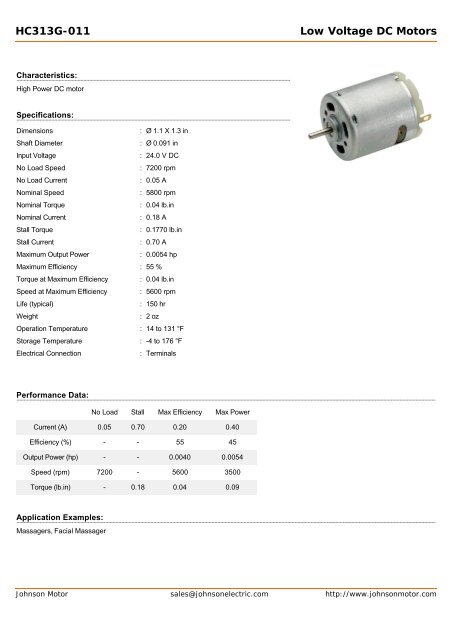 HC313G-011 Low Voltage DC Motors - Johnson Electric