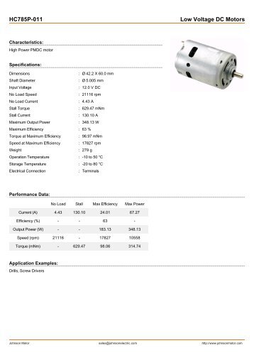 HC785P-011 Low Voltage DC Motors - Johnson Electric