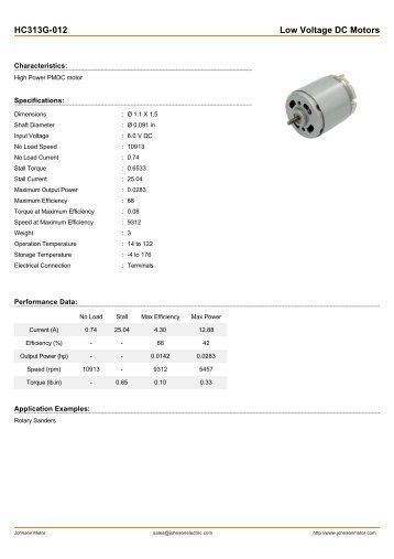 HC313G-012 Low Voltage DC Motors - Johnson Electric