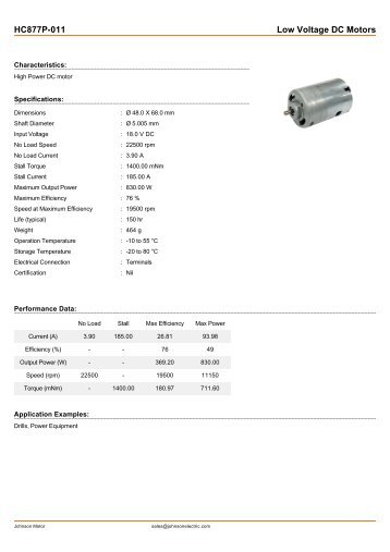 HC877P-011 Low Voltage DC Motors - Johnson Electric