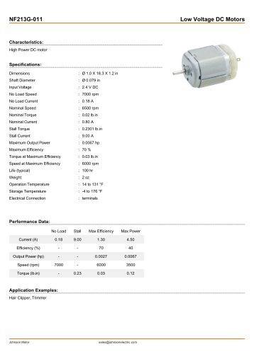 NF213G-011 Low Voltage DC Motors - Johnson Electric