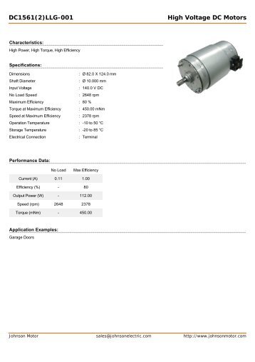 DC1561(2)LLG-001 High Voltage DC Motors - Johnson Electric