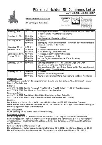 Pfarrnachrichten 21.10.2012 - St. Johannes Lette