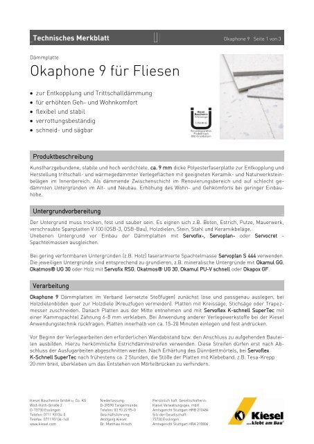 Okaphone 9 für Fliesen_de.pdf - Kiesel Bauchemie GmbH & Co.KG